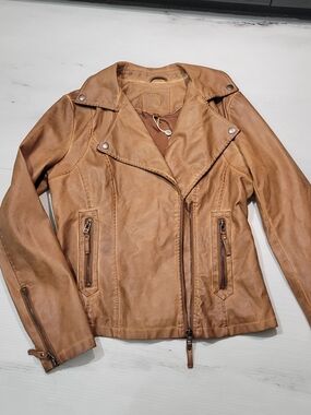 NWT Max Studio Cognac Faux Leather Asymmetrical Moto Biker Jacket S